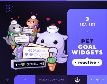 Pet Goals Stream Widgets Octo Otter Seal | Cute Animal Twitch / Youtube Goal Widget Overlay | Reactive Stream Pet Mascot | StreamElements