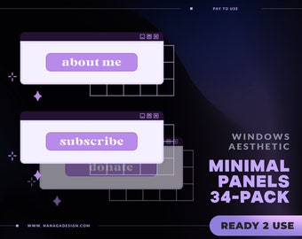 34 Minimal Windows Aesthetic Panels Pack for Twitch - Purple Lavender | retro | windows computer Panels | Stream Setup | Monochromatic