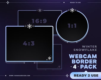 4 ANIMATED Snow Winter Webcam Border Pack, Webcam Overlays for Twitch, Youtube, Facebook - Soft Gradient, Snowflakes, pastel blue, frost
