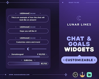 Minimalist Chat & Goals Stream Widgets: Lunar Lines Twitch Overlay (StreamElements / Streamlabs)