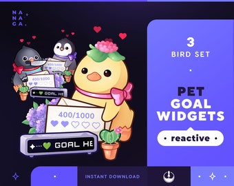 Bird Duck Penguin Pet Goals Stream Widgets | Cute Animal Twitch / Youtube Goal Widget Overlay | Reactive Stream Pet Mascot | StreamElements