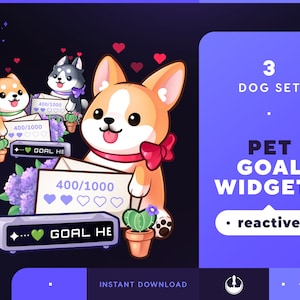 Dog Corgi Shiba Pet Goals Stream Widgets / Cute Animal Twitch / Youtube Goal Widget Overlay / Reactive Stream Pet Mascot / StreamElements