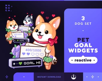 Dog Corgi Shiba Pet Goals Stream Widgets | Cute Animal Twitch / Youtube Goal Widget Overlay | Reactive Stream Pet Mascot | StreamElements