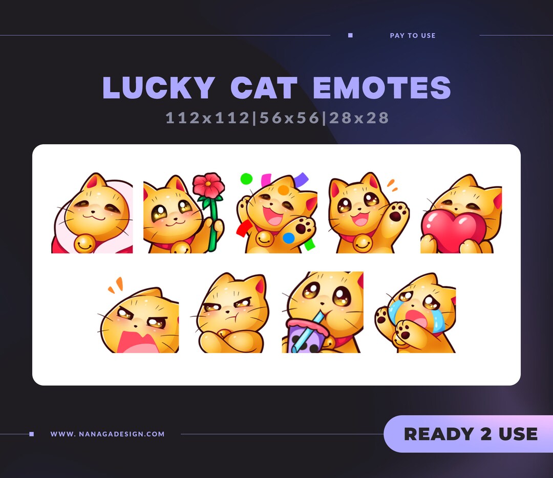 LUCKY CAT Emote Pack - GOLD Maneki Neko - Streamer Graphics Emotes for ...