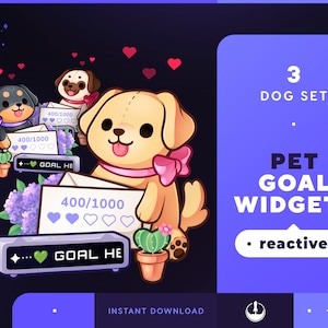 Dog Pet Goals Stream Widgets / Cute Animal Twitch / Youtube Goal Widget Overlay / Reactive Stream Pet Mascot / StreamElements