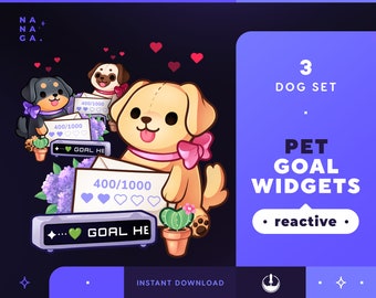 Dog Pet Goals Stream Widgets | Cute Animal Twitch / Youtube Goal Widget Overlay | Reactive Stream Pet Mascot | StreamElements