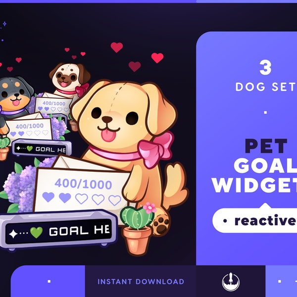 Dog Pet Goals Stream Widgets | Cute Animal Twitch / Youtube Goal Widget Overlay | Reactive Stream Pet Mascot | StreamElements