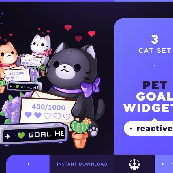 Cat Pet Goals Stream Widgets | Cute Animal Twitch / Youtube Goal Widget Overlay | Reactive Stream Pet Mascot | StreamElements