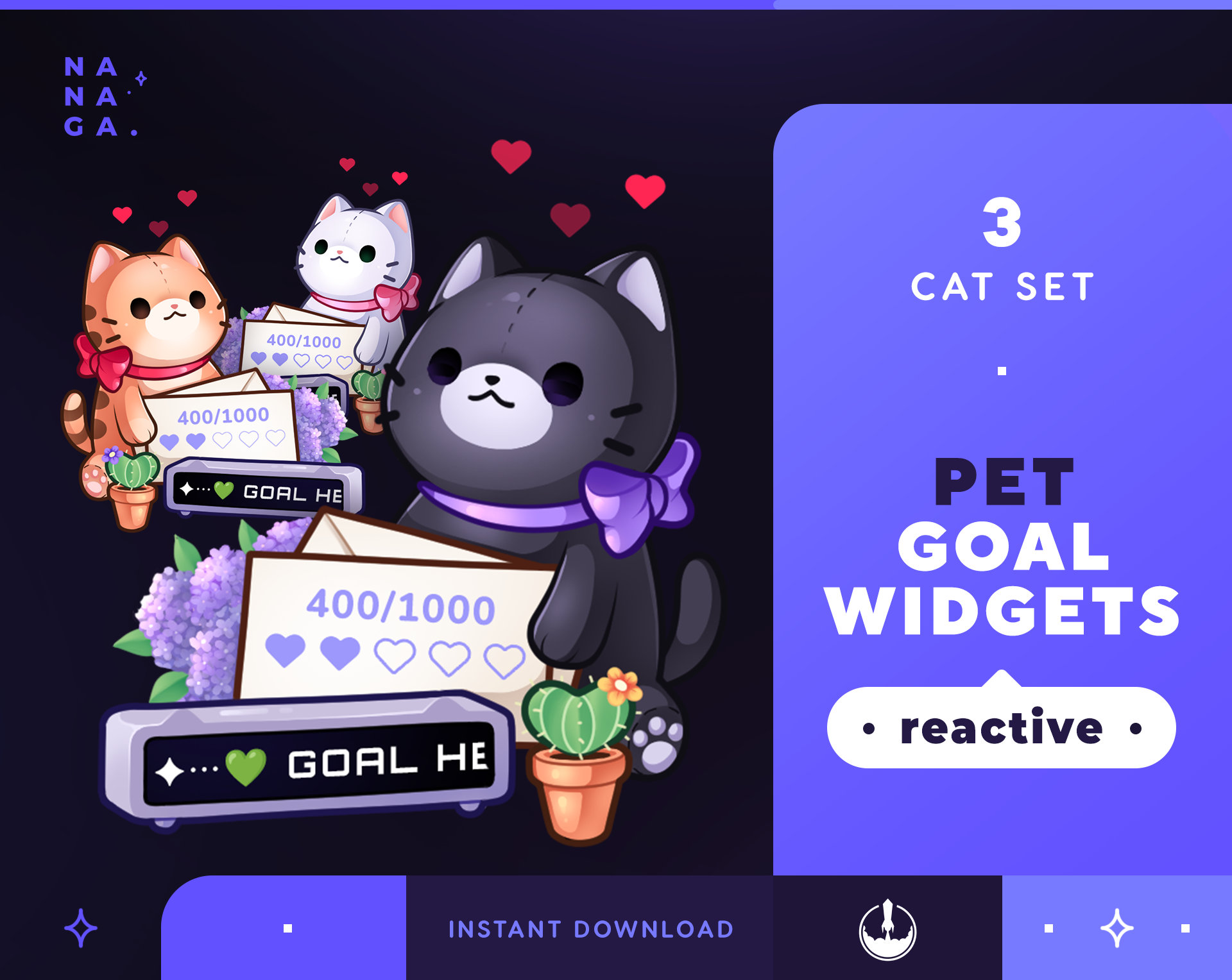 Cute Animated Cat Twitch Goals & Chat Widgets Kitty on the 