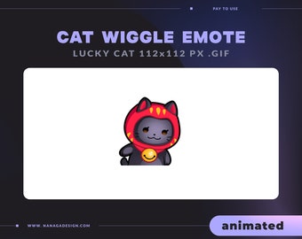 Black LUCKY CAT animated emote - wiggle Maneki Neko - Streamer Graphics Emotes for Twitch, Discord