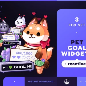 Fox Pet Goals Stream Widgets | Cute Animal Twitch / Youtube Goal Widget Overlay | Reactive Stream Pet Mascot | StreamElements