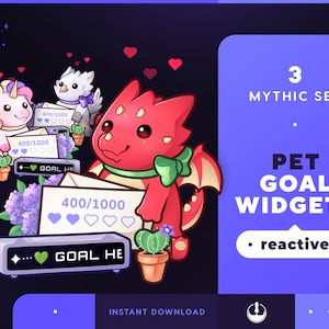 Pet Goals Stream Widgets Dragon Unicorn | Cute Animal Twitch / Youtube Goal Widget Overlay | Reactive Stream Pet Mascot | StreamElements