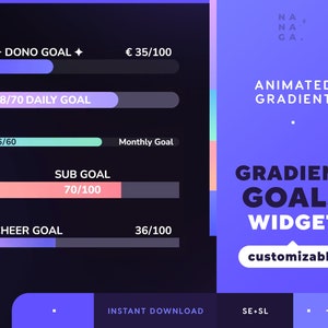 Most Customizable Animated Gradient Goals Stream Widget - Cute twitch goal overlay - Streamlabs and Stream Elements - Youtube Twitch