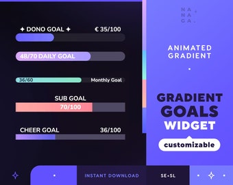 Most Customizable Animated Gradient Goals Stream Widget - Cute twitch goal overlay - Streamlabs and Stream Elements - Youtube Twitch
