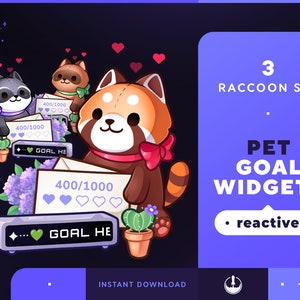 Pet Goals Stream Widgets / Mapache, Panda Rojo / Cute Animal Twitch / Superposición de widgets de objetivos de Youtube / Mascota de Stream reactivo / StreamElements