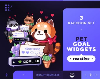 Cute Raccoon & Red Panda Stream Goal Widgets | Reactive Overlay (StreamElements)