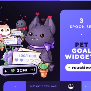 Spooky Pet Goals Stream Widgets Bat Owl Crow | Cute Animal Twitch Youtube Goal Widget Overlay | Reactive Stream Pet Mascot | StreamElements