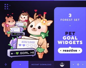 Forest Pet Goals Stream Widgets Deer | Cute Animal Twitch / Youtube Goal Widget Overlay | Reactive Stream Pet Mascot | StreamElements