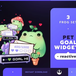 Frosch Haustier Ziele Stream Widgets Pilz | Süßes Tier Twitch / Youtube Goal Widget Overlay | Reactive Stream Haustier Maskottchen | StreamElements