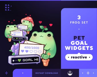 Frog Pet Goals Stream Widgets Mushroom | Cute Animal Twitch / Youtube Goal Widget Overlay | Reactive Stream Pet Mascot | StreamElements