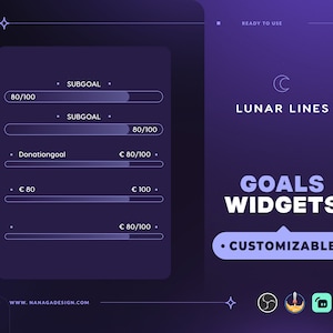 Customizable minimal lines Goals Stream Widgets for Streamers - Cute Custom twitch goal overlay - Streamlabs & StreamElements