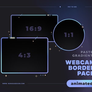 ANIMATED Pastel Blue Gradient Webcam Border Pack, Webcam Overlays for Twitch, Youtube, Facebook Soft Gradient, Stars, Cosmic image 1