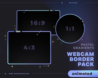 ANIMATED Pastel Blue Gradient Webcam Border Pack, Webcam Overlays for Twitch, Youtube, Facebook - Soft Gradient, Stars, Cosmic