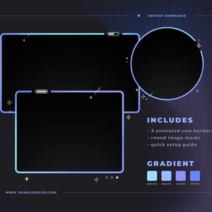 ANIMATED Pastel Blue Gradient Webcam Border Pack, Webcam Overlays for Twitch, Youtube, Facebook Soft Gradient, Stars, Cosmic image 2