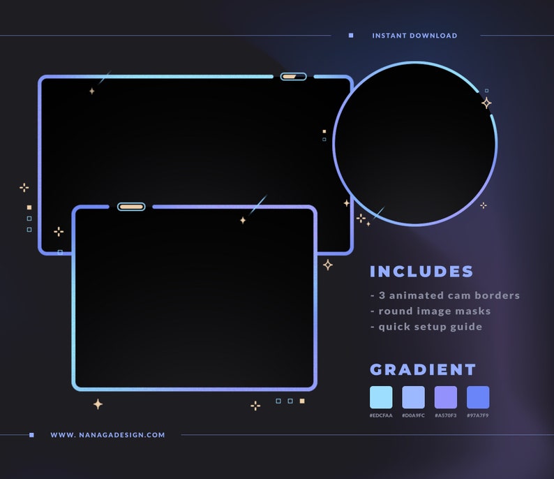 ANIMATED Pastel Blue Gradient Webcam Border Pack, Webcam Overlays for Twitch, Youtube, Facebook Soft Gradient, Stars, Cosmic image 2
