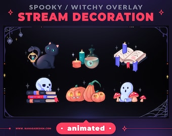 Decoración animada de superposición de transmisión espeluznante: Recursos de Vtuber para Halloween de brujas (archivos de video de descarga digital)