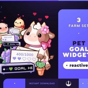 Farm Pet Goals Stream Widgets Świnia Krowa Kurczak | Cute Animal Twitch / Youtube Goal Widget Overlay | Reactive Stream Pet Mascot | StreamElements
