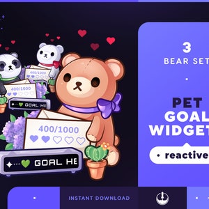 Bear Pet Goals Stream Widgets | Cute Animal Twitch / Youtube Goal Widget Overlay | Reactive Stream Pet Mascot | StreamElements