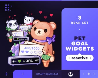 Cute Bear Pet Goal Stream Widgets | Reactive StreamElements (Digital Download)