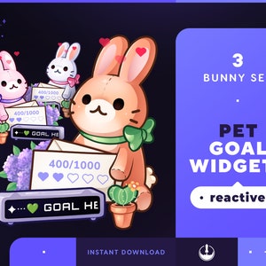 Bunny Pet Goals Stream Widgets | Cute Animal Twitch / Youtube Goal Widget Overlay | Reactive Stream Pet Mascot | StreamElements