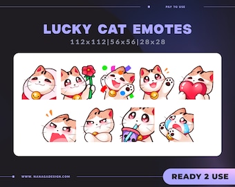 LUCKY CAT emote pack - SALMON Maneki Neko - Streamer Graphics Emotes for Twitch, Youtube, Discord