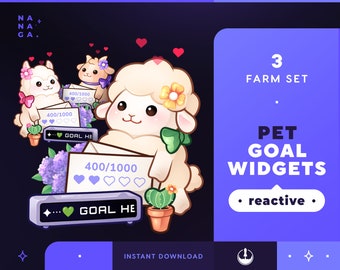 Farm Pet Goals Stream Widgets Sheep Alpaca | Cute Animal Twitch / Youtube Goal Widget Overlay | Reactive Stream Pet Mascot | StreamElements