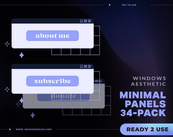 34 Minimal Windows Aesthetic Panels Pack for Twitch - Pastel Blue | retro | windows computer Panels | Stream Setup | Monochromatic