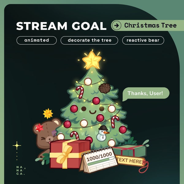 Christmas Tree Stream Goal Widget | Cute Winter Twitch / Youtube Goal Widget Overlay | Reactive Stream widget decoration | StreamElements
