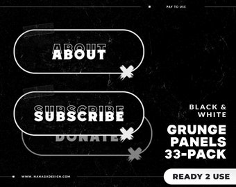 33 GRUNGE Black and White Panels Pack for Twitch - Gothic | Edgy | Aesthetic | Dark theme | Scratch Texture | Stream Setup | Monochromatic