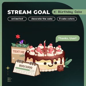 Widget verjaardagstaartstreamdoel | Leuke overlay voor Twitch/YouTube-doelwidget | Decoratie reactieve stream-widget | Stroomelementen