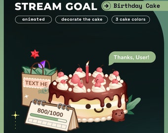 Birthday Cake Stream Goal Widget | Cute Twitch / Youtube Goal Widget Overlay | Reactive Stream widget decoration | StreamElements