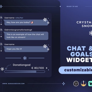 Customizable winter snow Chatbox and Goals Stream Widgets for Streamers - Cute Custom twitch chat overlay - Streamlabs & StreamElements