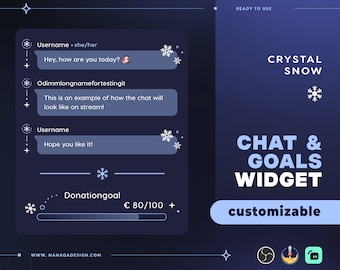 Customizable winter snow Chatbox and Goals Stream Widgets for Streamers - Cute Custom twitch chat overlay - Streamlabs & StreamElements