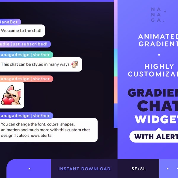 Most Customizable Animated Gradient Chatbox Stream Widget - Cute twitch chat overlay - Streamlabs and Stream Elements - Youtube Twitch