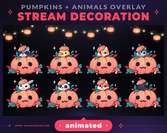 ANIMATED Pumpkin Lights Stream Decoration - Cute Spooky Halloween Animals Stream Overlay | Custom Vtuber Assets for Twitch Youtube