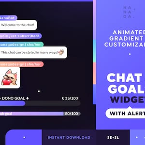 Widget de chat y objetivos con degradado animado: superposición de transmisión altamente personalizable (StreamElements/Streamlabs)