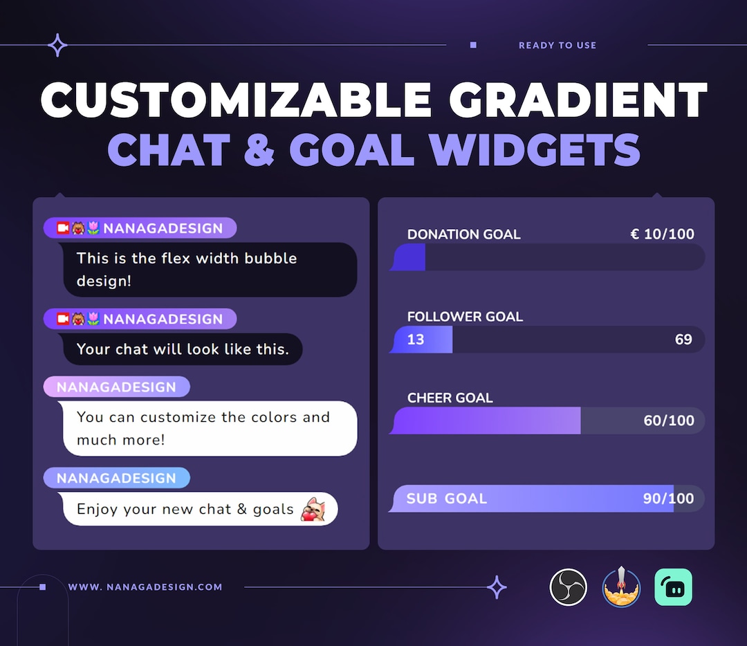 Customizable Gradient / Solid Bubble Chatbox and Goals Stream Widgets ...