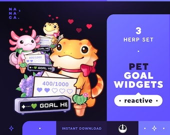 Pet Goals Stream Widgets Axolotl Beardie | Cute Animal Twitch / Youtube Goal Widget Overlay | Reactive Stream Pet Mascot | StreamElements