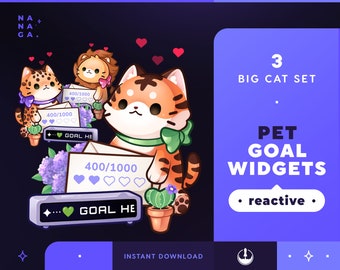 Cat Tiger Lion Pet Goals Stream Widgets | Cute Animal Twitch / Youtube Goal Widget Overlay | Reactive Stream Pet Mascot | StreamElements
