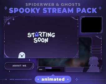 ANIMATED Stream Pack - Spooky Halloween | Twitch Overlays, Scenes, Alerts, Transition, Panels, Webcam Border & VTuber Assets | Cobweb Ghost